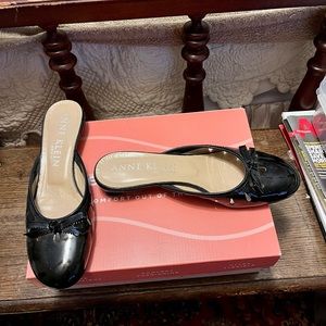 Anne Klein black patent leather with “kitten” heels.  Size 7